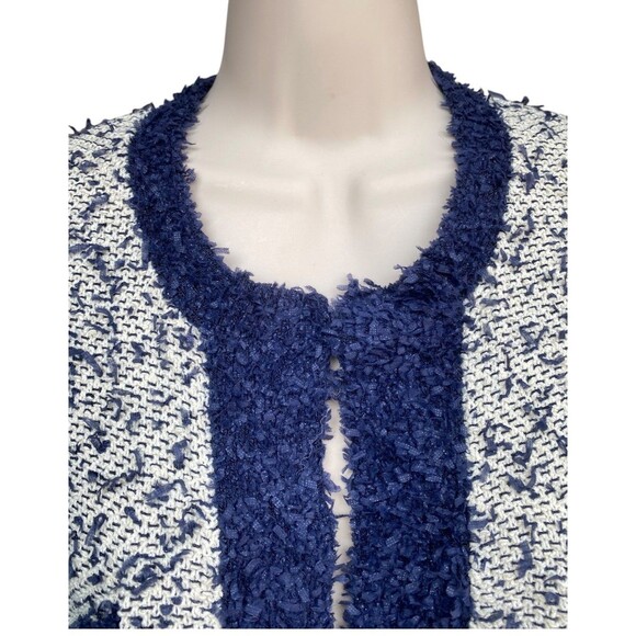 J.Crew Sz M contrast tweed white Navy Open front cropped jacket blazer cardigan - Picture 7 of 12